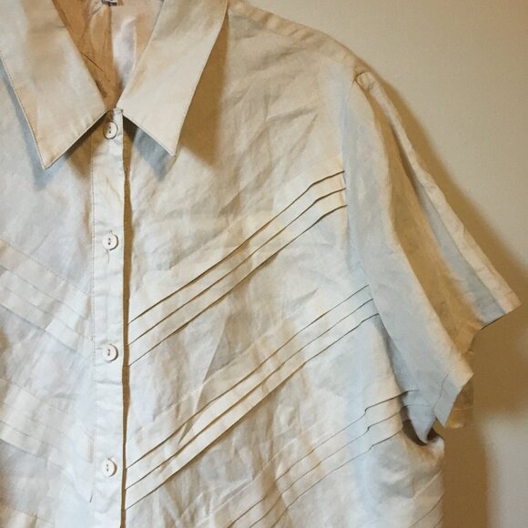 Jennifer Woman Jennifer Glasgow Cream Ramie Pintuck Button Down Tee Shirt - Picture 6 of 16
